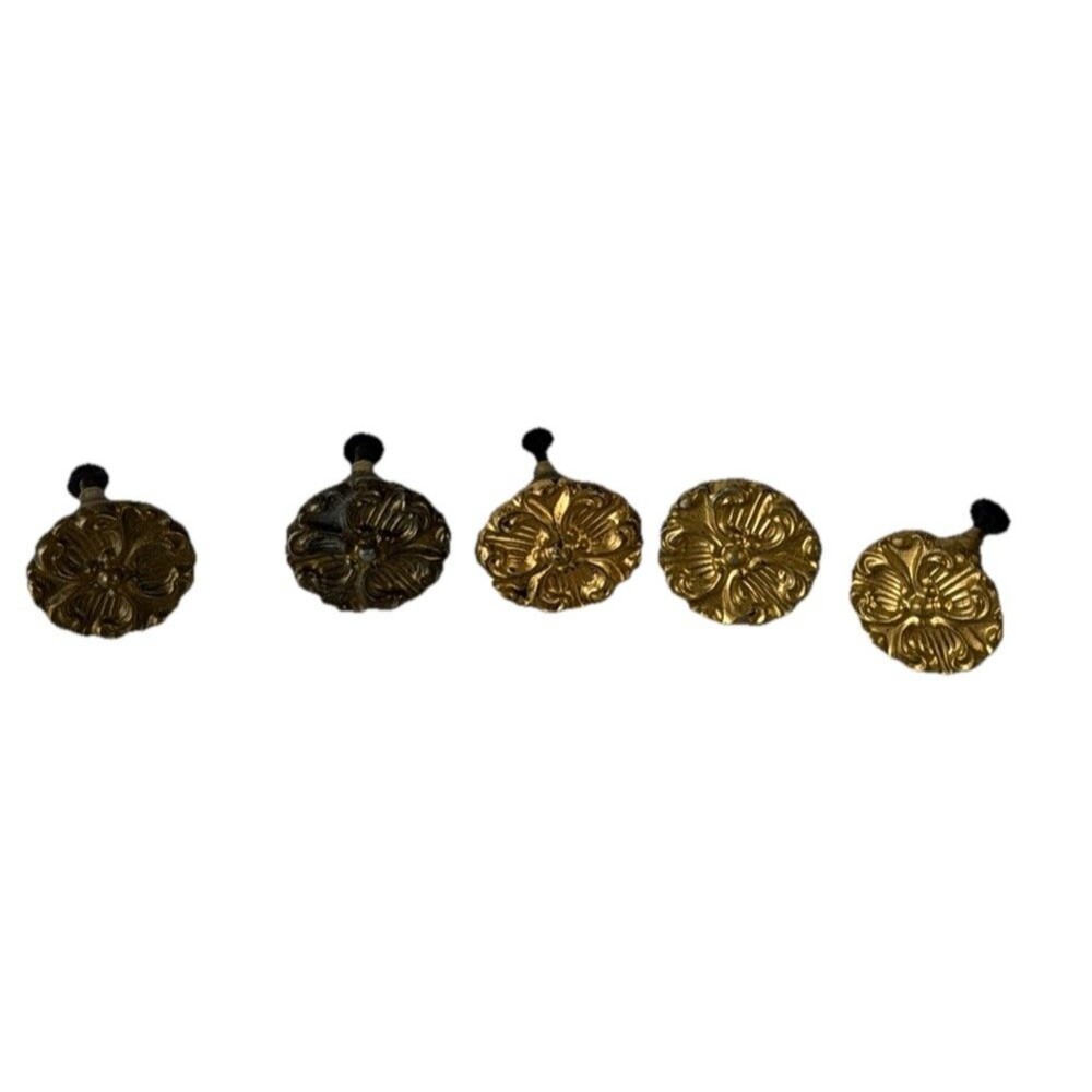 Lot of 5 Vintage Brass Flower Cabinet Knobs Victorian Antique Style Pulls